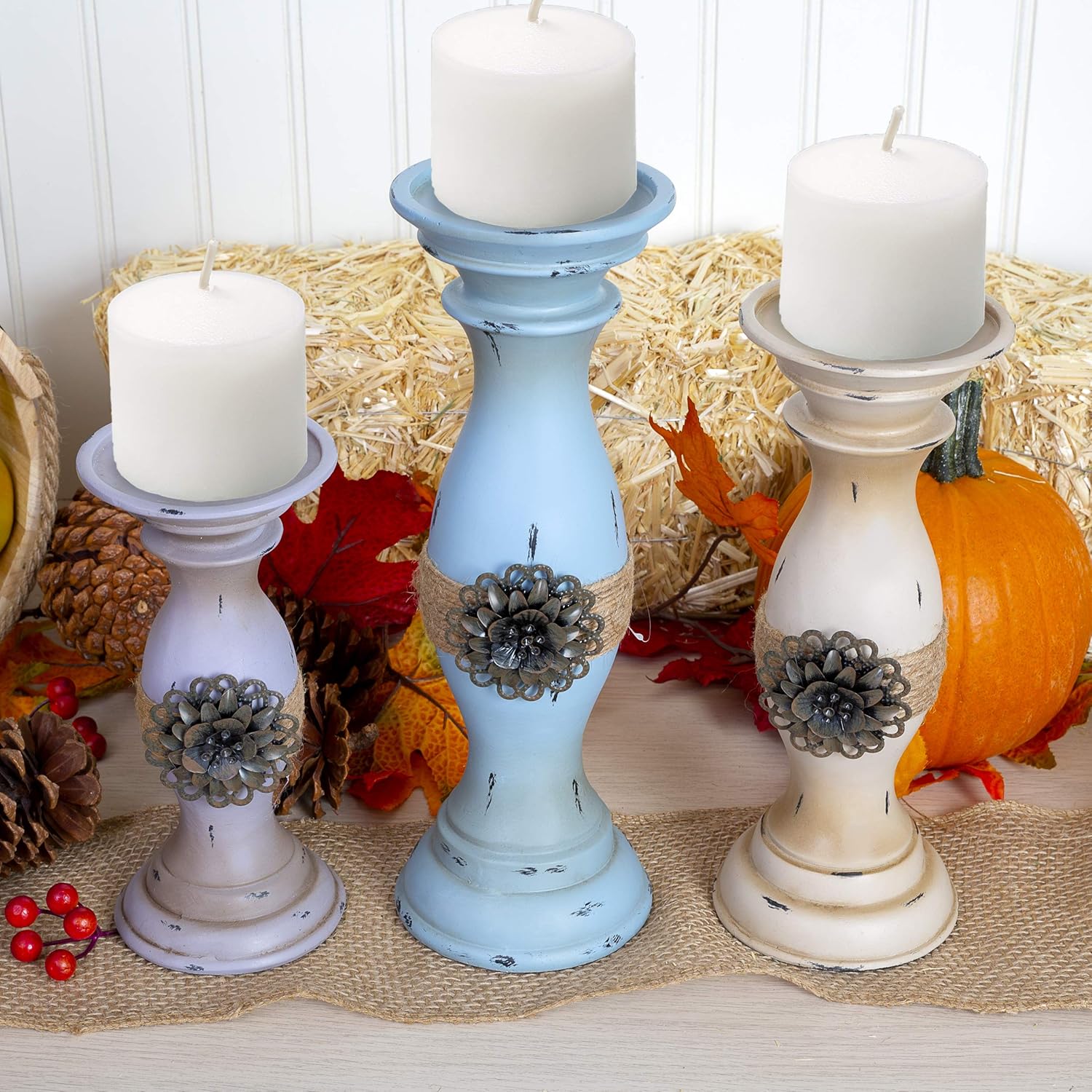 Besti Vintage Pillar Candle Holders (3-Piece Set) Tall, Decorative Metal Home Accents and Decor | Modern Kitchen, Dining, Living Room Decorations | Modern Shabby Chic: Home & Kitchen