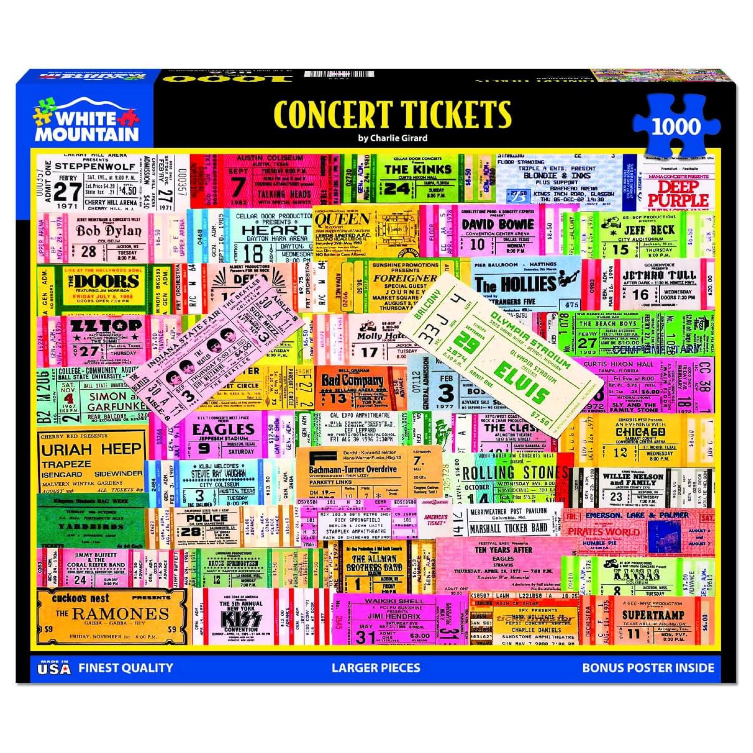 White Mountain 1000 Piece Jigsaw Puzzle Iconic Music Concerts Collage Puzzles with Large Pieces for Adults and Family 24"x30" - Concert Tickets