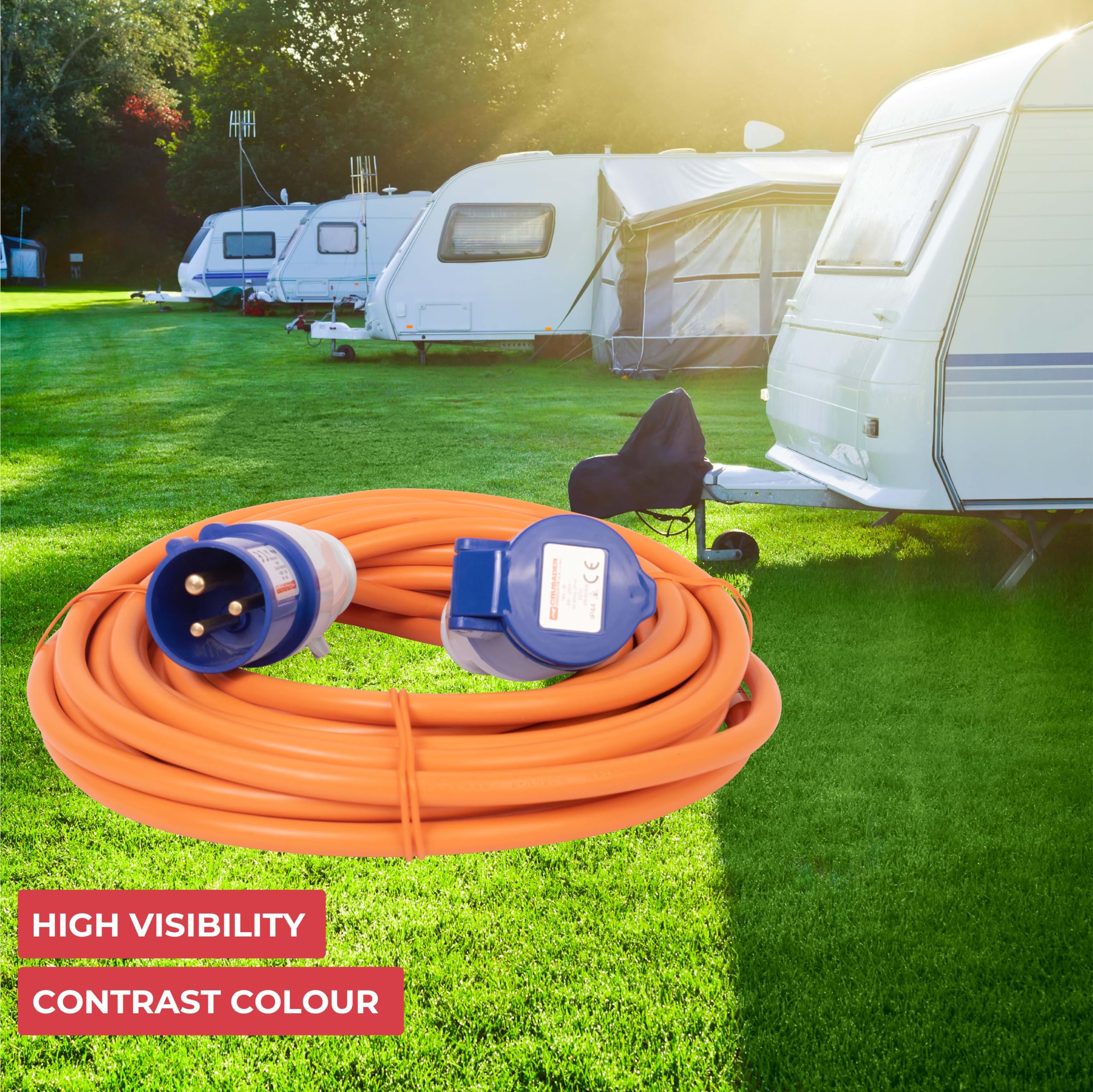 GADLANE CEE Verlängerungskabel 10m - Robustes Wohnwagen Kabel, 16 Ampere 240V Campingkabel - Gut Sichtbares Orangefarbenes - Camping Stromkabel Ideal für Wohnmobil (10 Meter) 6