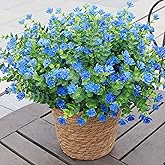 BCBLF Artificial Flowers for Outdoors, 12 Bundles UV Resistant Realistic Faux Plants for Outside Porch Planter, Spring Summer Home Garden Decoration, Blue