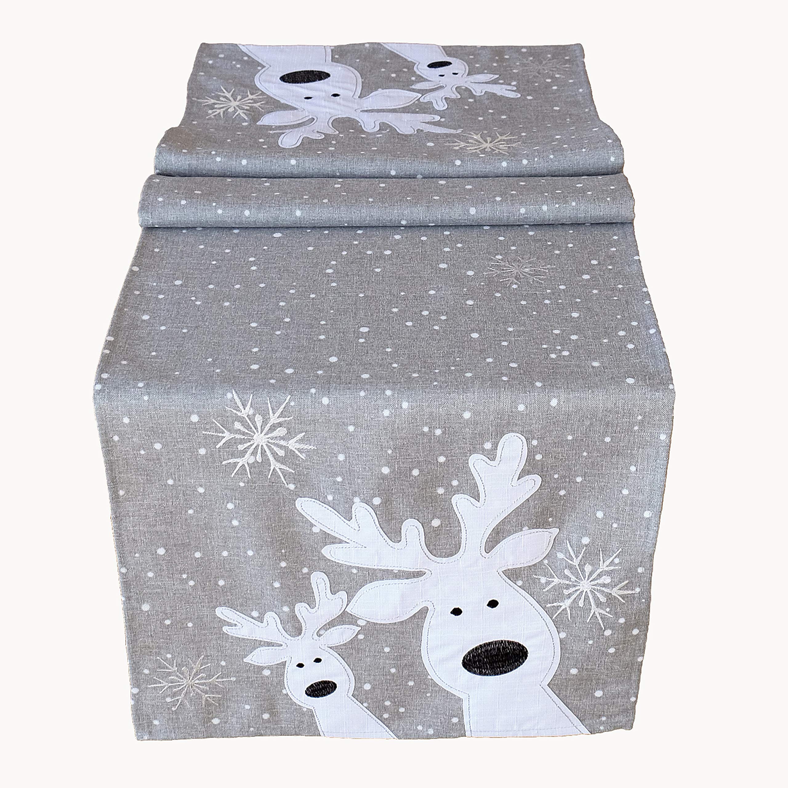 Raebel Table Runner Table Topper Reindeer Various Sizes Light Grey / White Size: Table Runner 40 x 140 cm