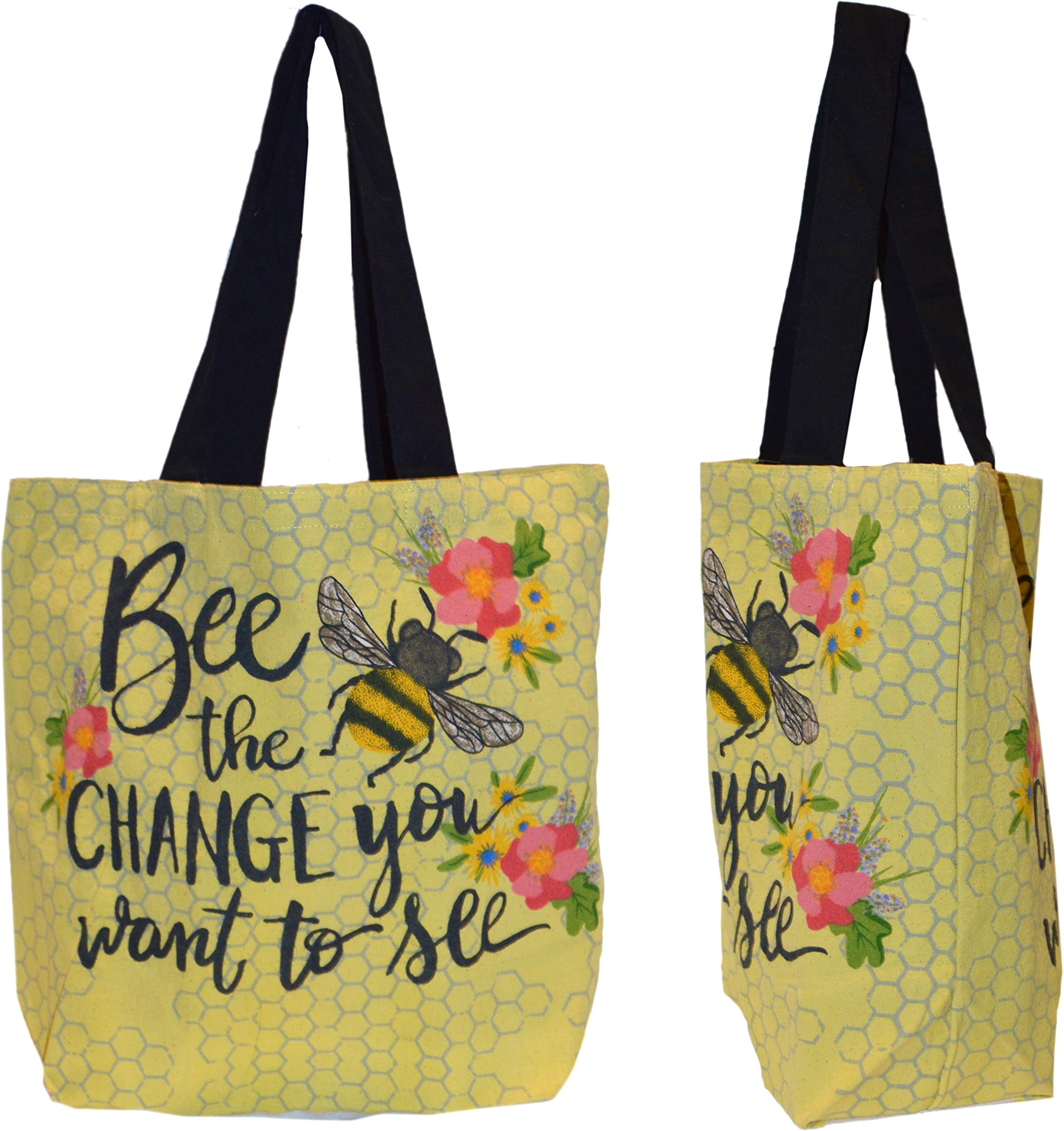 Shopper Tote Bag - Bee The Change You Want To See, Eco-Friendly Reusable Multipurpose Canvas Grocery Bag