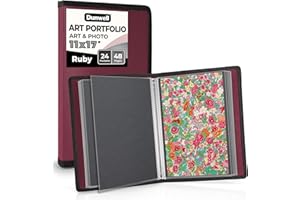 Dunwell 11x17 Art Portfolio Binder with Black Mounting Paper (Ruby), Large Portfolio Folder for Artwork Storage, 24 Clear Pla