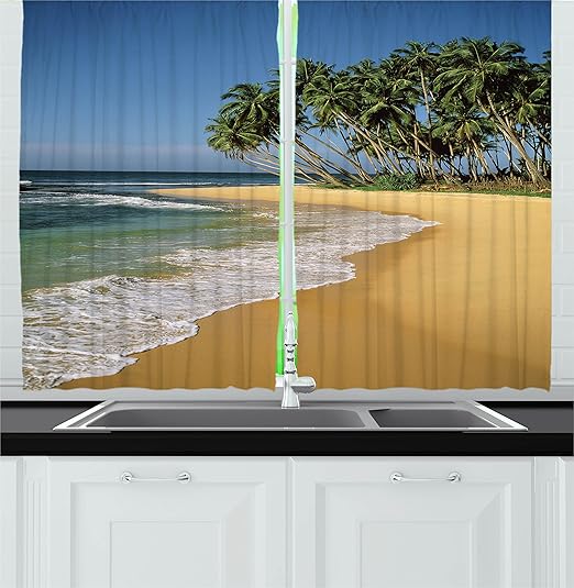 Amazon Com Ambesonne Beach Kitchen Curtains Tropic Beach With