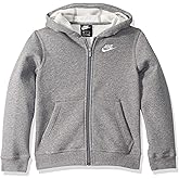 NIKE Boy's Nsw Club Full Zip Hoodie, Carbon Heather/Smoke Grey/White, Medium