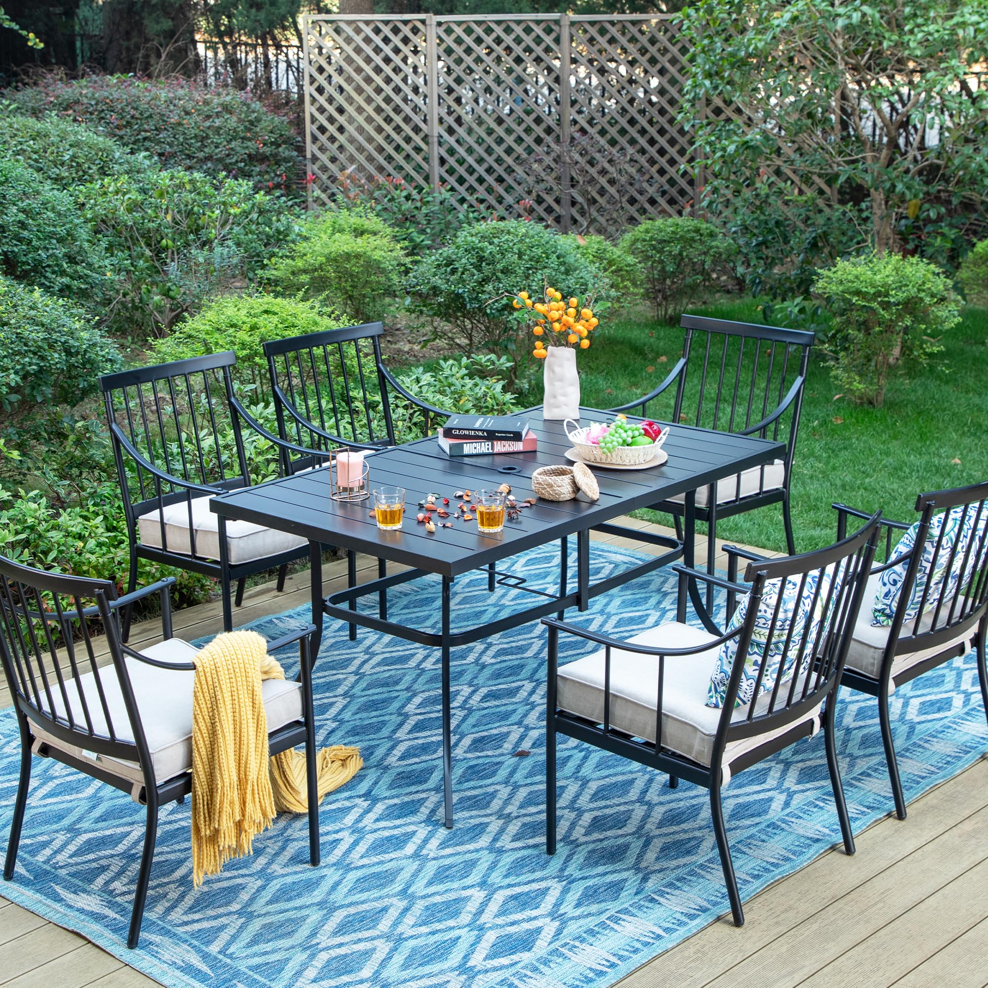 Sophia & William 7-Piece Patio Dining Set, Metal Table, Stright Leg Chairs