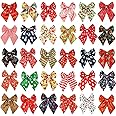 Segarty Dog Neck Christmas Bow Ties 30PCS Assorted Pattern Adjustable Pet Collar Bowtie for Medium Large Dog Bowknot Costumes