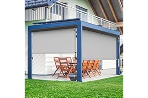 FansaFurn Outdoor Roller Shade for Patio with Aluminum Valance, (10'W X 8'H) 420GSM New Material Patio Blinds with 95% UV Blockout,Outdoor Blinds with Crank Handle for Shading,Privacy Protection,Gray