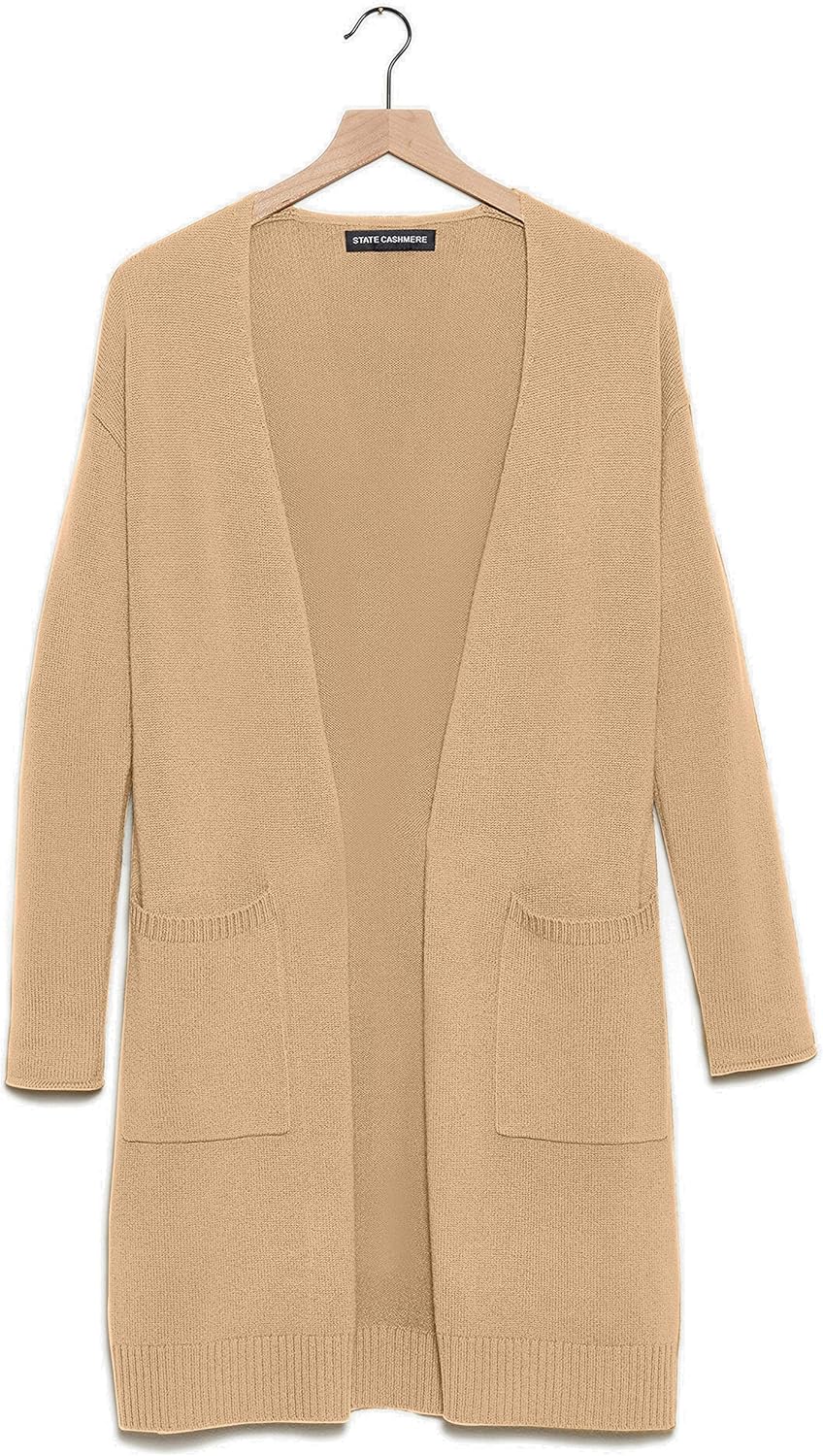 State Cashmere Womens Knitted KneeLength Open Kniited Cardigan 100