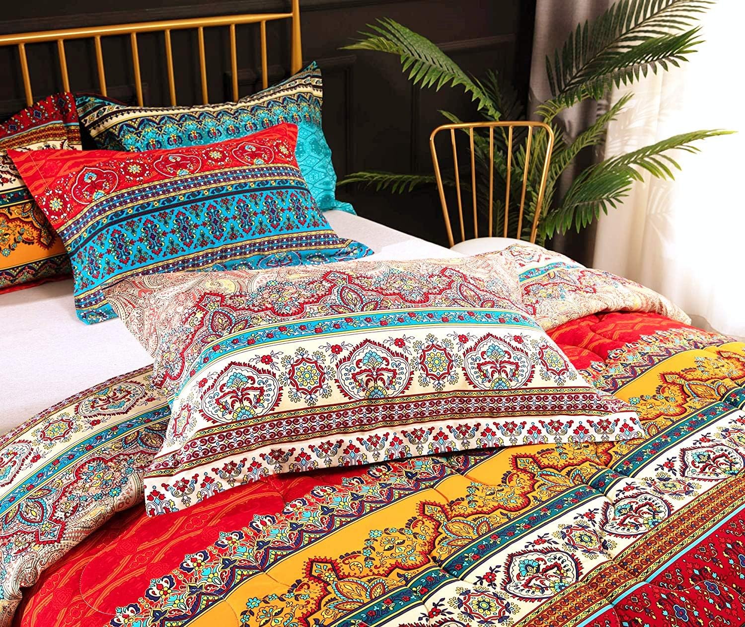 YOU SA 3Pcs Bohemian Comforter Set 100% Cotton Fabric with Soft Microfiber Fill Bedding Boho Bedding (Twin,01): Home & Kitchen