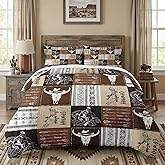 WeCozy Full Size Comforter Set with 2 Pillowcases, Cowboy Vintage Brown Desert 3 Pcs Bedding for Kids and Adults, Western Animal Cow Soft Comforter Set for Bedroom Bed Decor