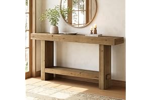 TRIBEWOOD 63-Inch Solid Wood Console Table, 2-Tier Narrow Farmhouse Entryway Table for Hallway, Entrance, Living Room, Behind