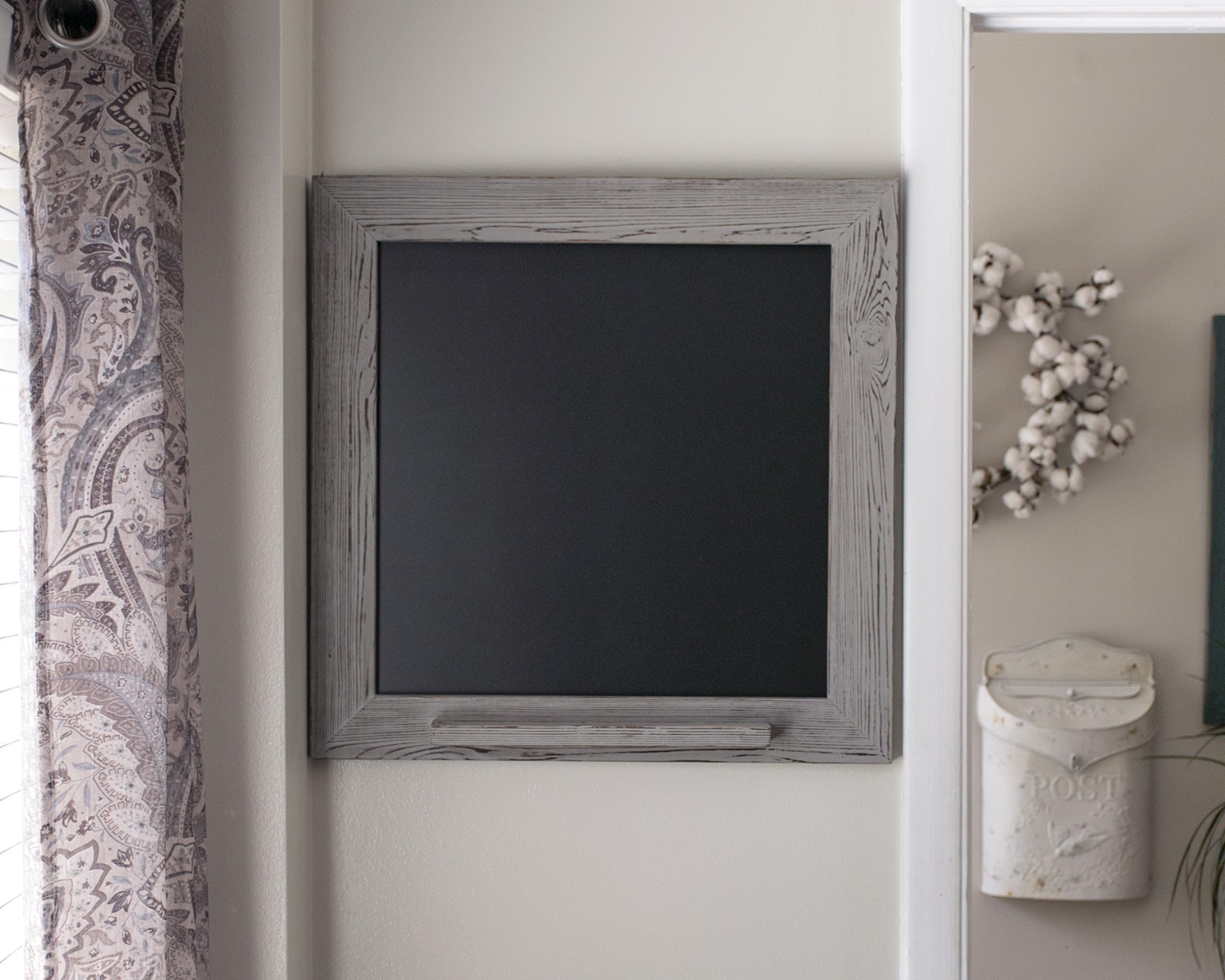 Square Kitchen Chalkboard, Gray Wood Framed Chalk Marker Board, Rustic Home Decor, 22x22