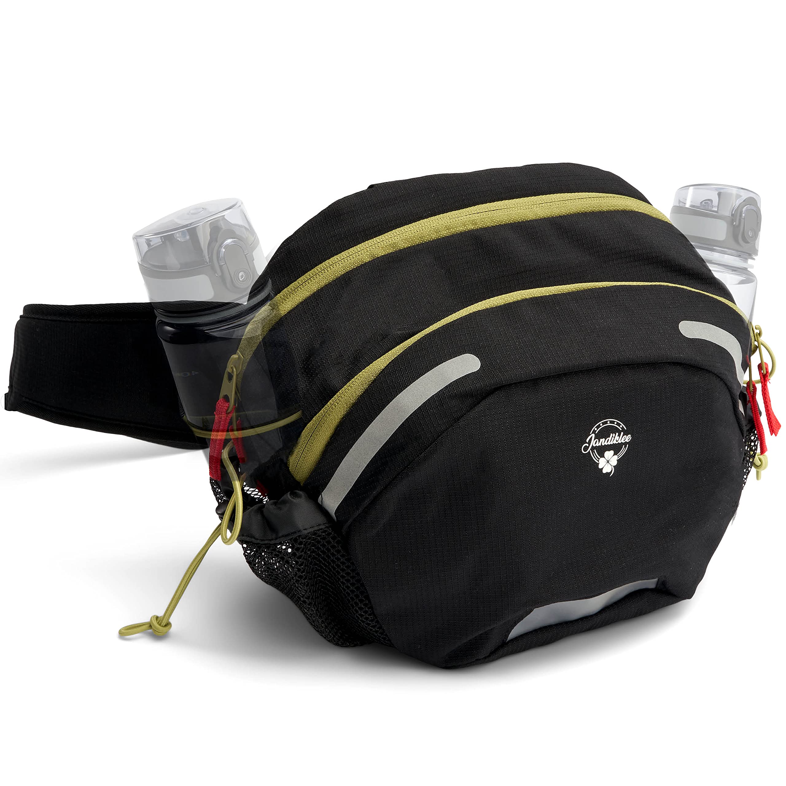 Jandiklee Large 9 Litre Waist Bag with Bottle Holder for Hiking, Cycling, Dog Training, Black Green Red, M