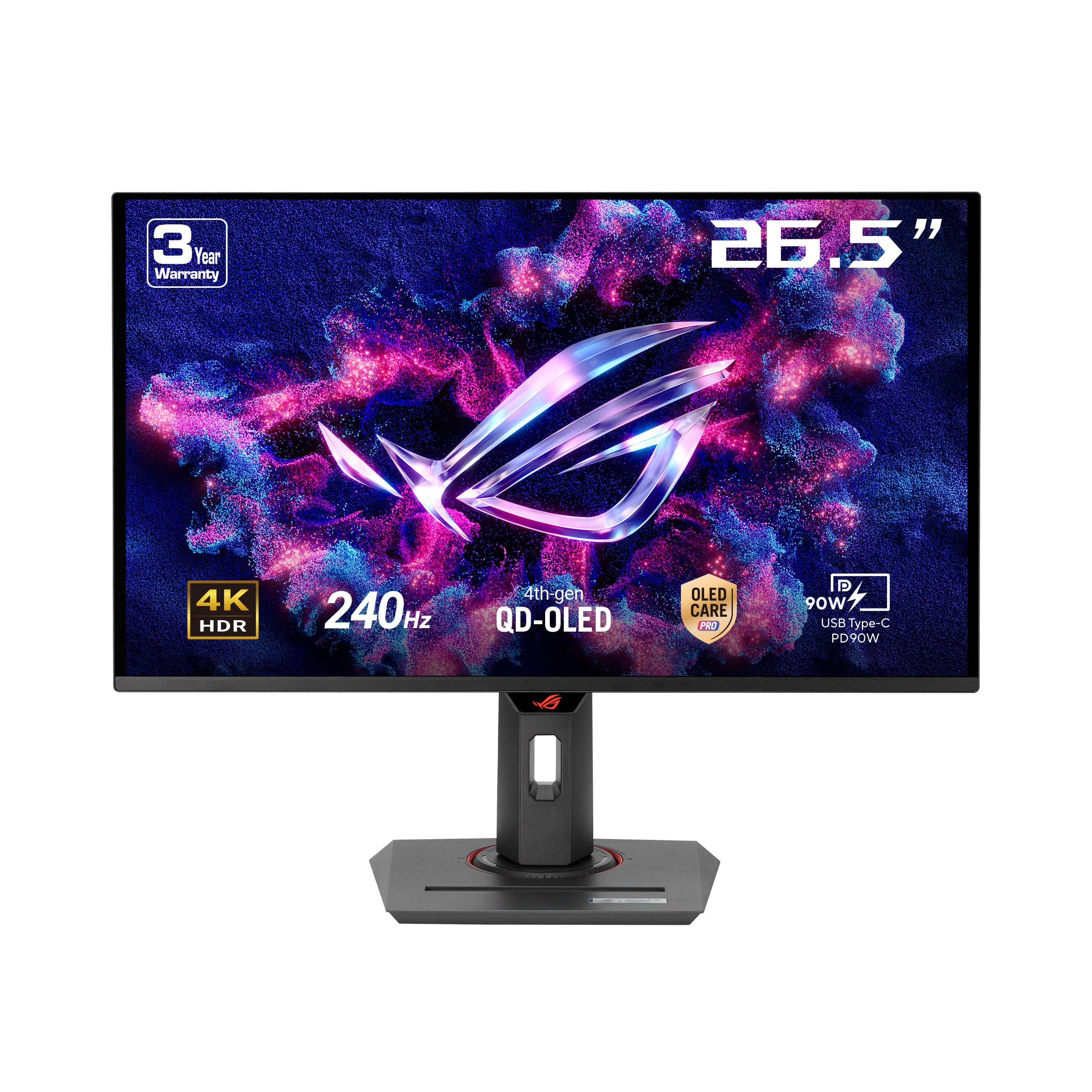 ASUS ROG Strix XG27UCDMG, 26.5" Gaming Monitor, 4K Ultra HD QD-OLED (3840 x 2160), 0.03ms (GTG), 240Hz, HDMI, USB-C and DisplayPort, Compatible with G-SYNC, Display Widget Center, Black