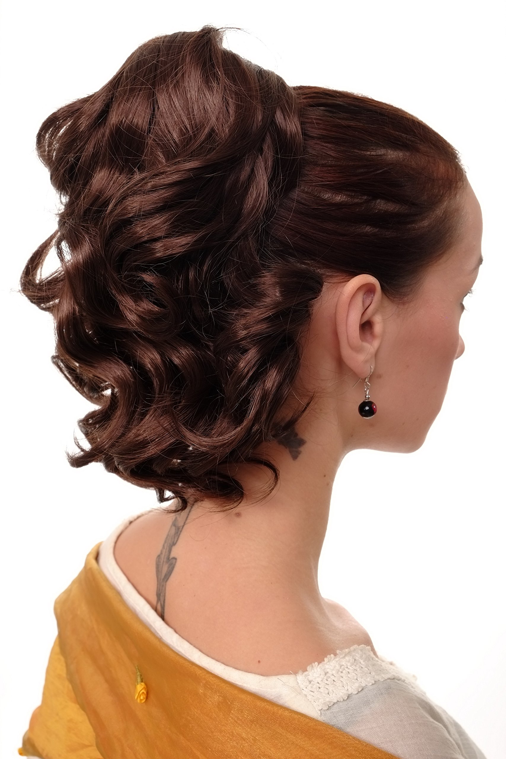 WIG ME UP - JL-3023-6 Hairpiece ponytail with comb and elastic draw string short wavy voluminous mahogany brown mix 14inch