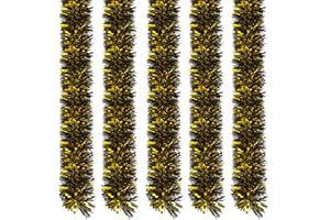 HEYIMINY 5Pcs Graduation Tinsel Garland,33 Feet Gold Black Metallic Twist Garland Glitter Grad Party Hanging Ornament for Home School Tree Wall Decoration DIY Wreath Craft (A)