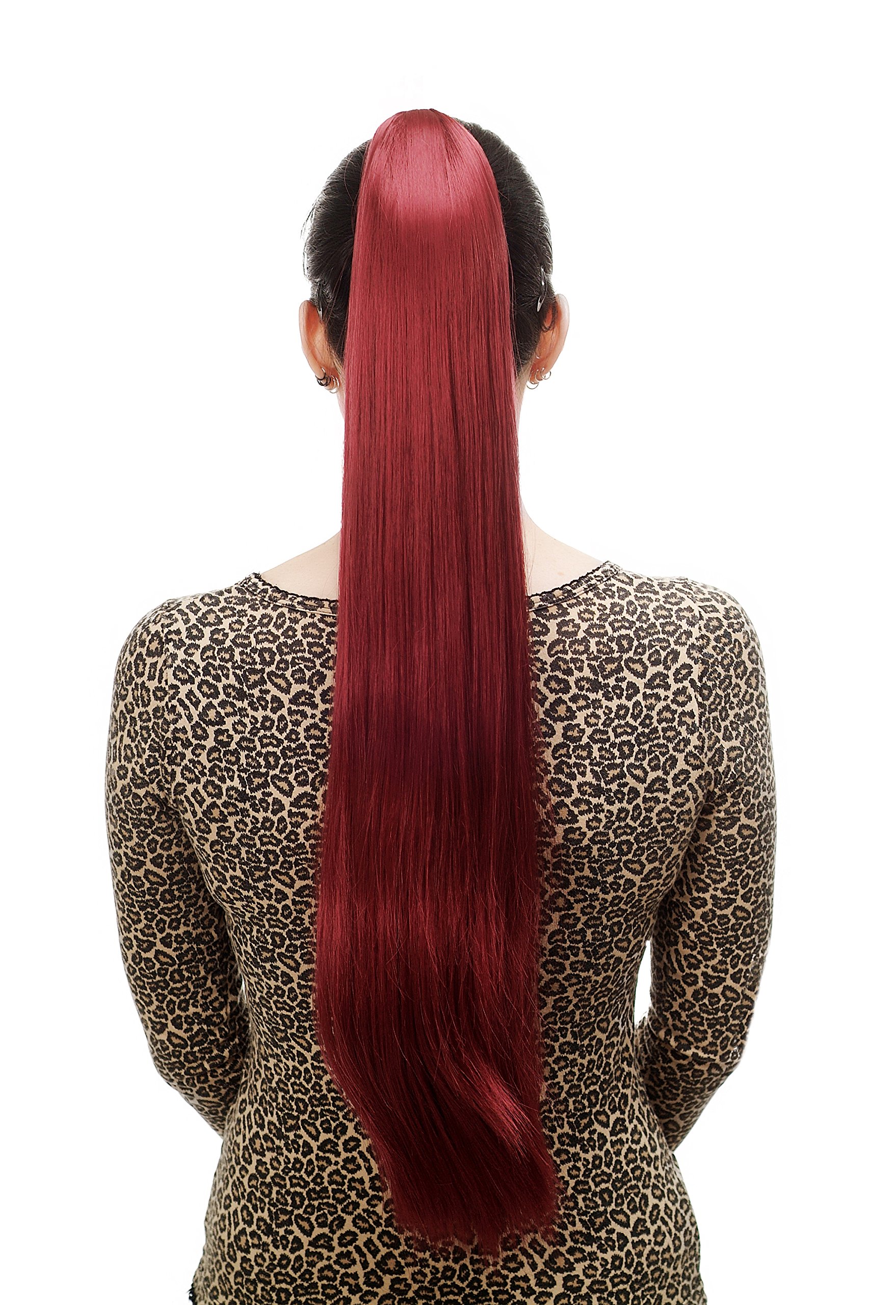 WIG ME UP - Hairpiece PONYTAIL with Claw Clamp/Clip extremely long straight & smooth eggplant aubergine red T113-39 70 cm