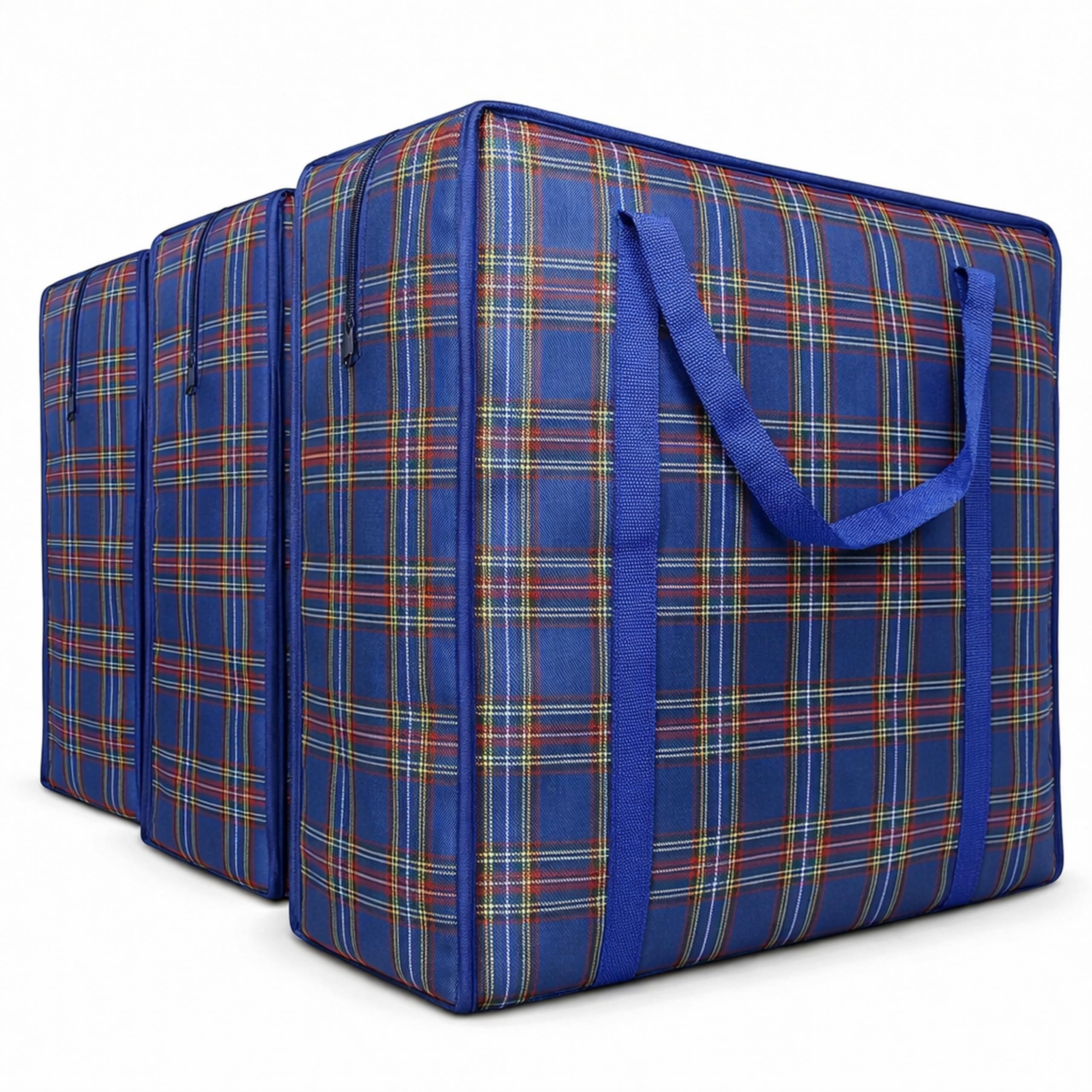 82L Extra Large JUMBO 190 GSM Oxford Fabric Waterproof Storage Bags with Zipper & Strong Handles – Heavy Duty Reusable for Moving, Laundry & Bedding (3 PCS BLUE)