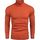 nine bull Mens Slim Fit Turtleneck Sweater Cable Knit Thermal Pullover Sweater