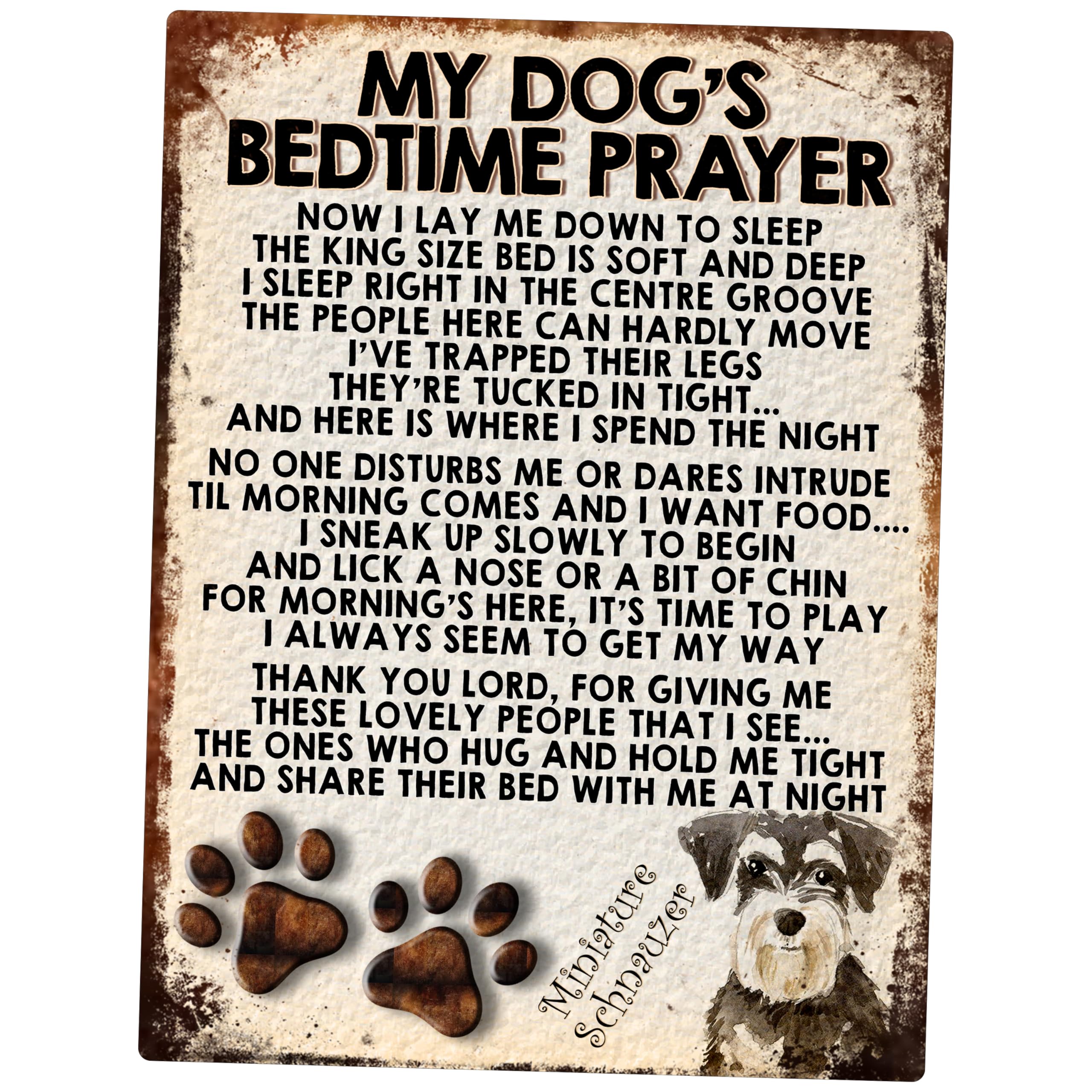 MY DOG'S BEDTIME PRAYER RETRO STYLE METAL TIN SIGN/PLAQUE (MINIATURE SCHNAUZER)