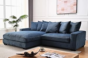 Container Furniture Direct Luxe Oversized Two-Piece Sectional Couches for Living Room, 102.4-Inch L Shaped Sofa with Chaise, Upholstered with Corduroy Fabric, Navy Blue - Left Facing