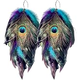 Fashmorous Peacock Feather Earrings for Women &ndash; Long Boho Dangle Earrings in Purple and Green Tones, Lightweight Festival Jewelry