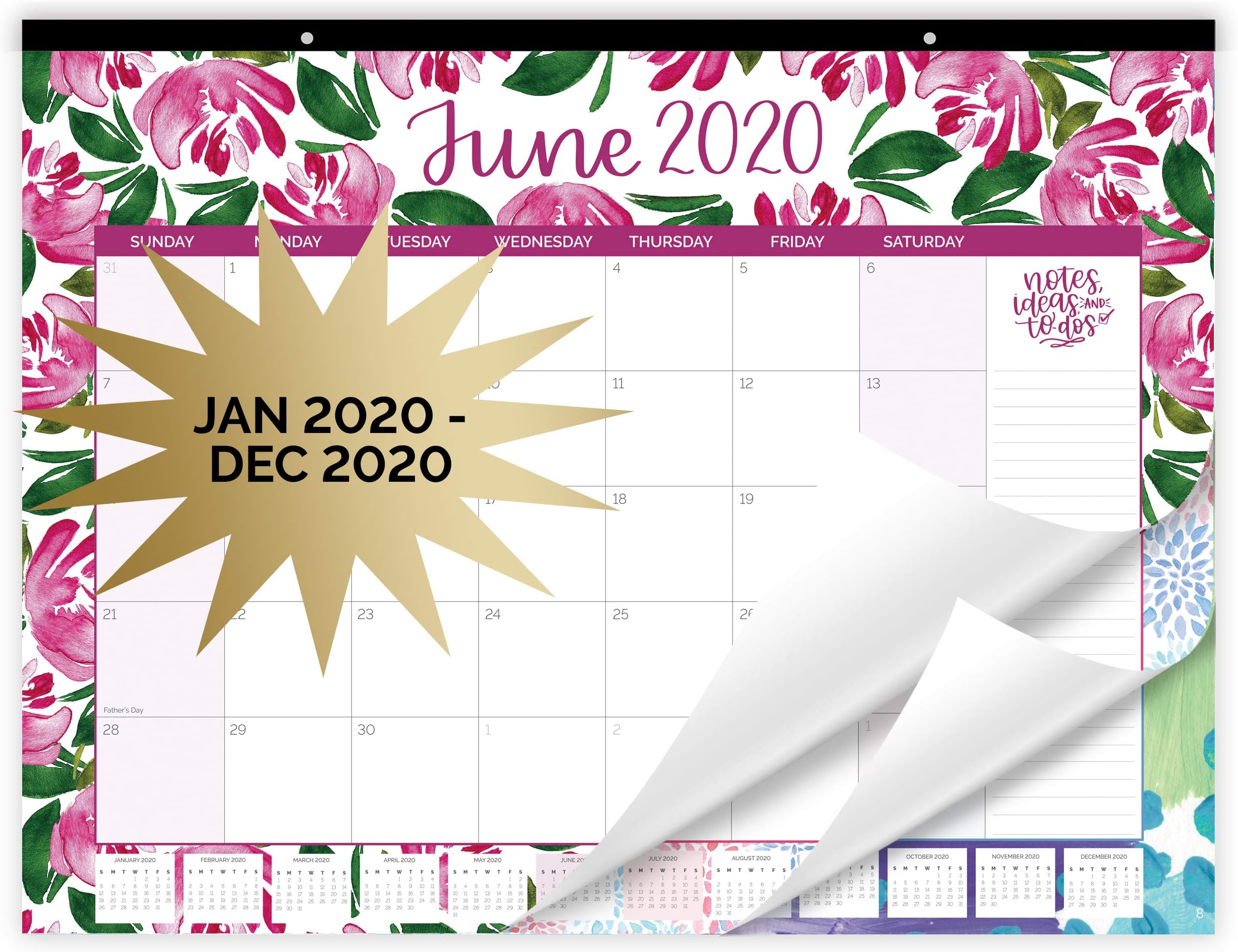 bloom daily planners 2020 Desk/Wall Monthly Calendar Pad (January 2020 - December 2020) - Large 21" x 16" Hanging or Desktop Blotter - Watercolor