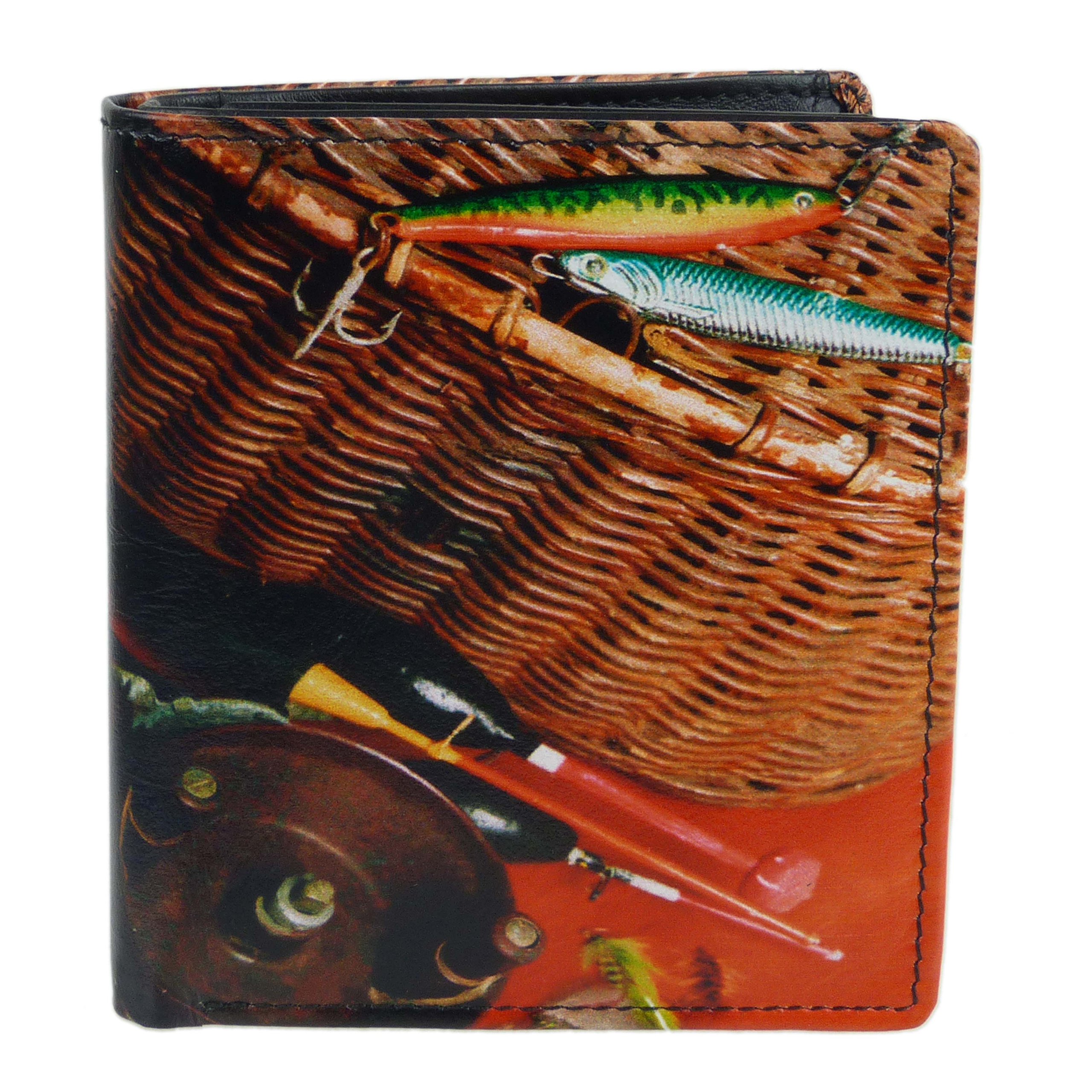 Golunski Mens Leather Fishing Tri-Fold Wallet by Retro Gift Box Anglers Fish Hook Rod