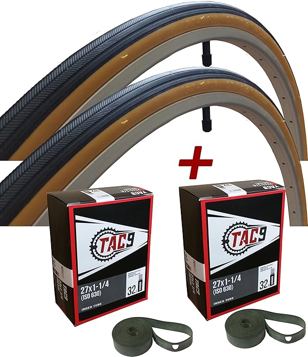 TAC 9 - 27x1-1/4 Bike Tire, Bonus Tube and Rim Strip - Select Gum Wall or Black Wall