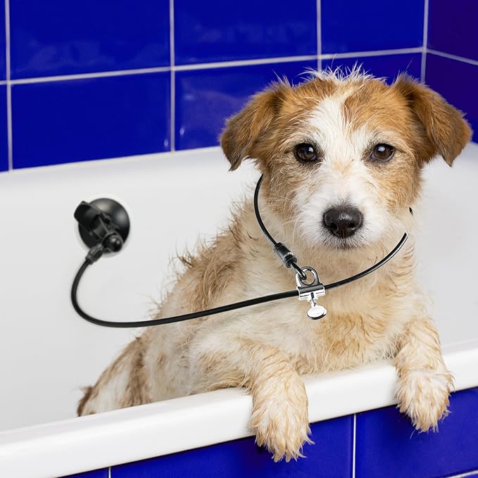 Dog Bathing Suction Tether Leash with Collar Keeps Dog in Bathtub or Shower Any Surface, Any