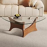 Glass Coffee Table Mid-Century Modern Coffee Table for Living Room Center Table Suitable for Bedroom Living Room Reception Office Tables(Walnut/Transparent,Medium)