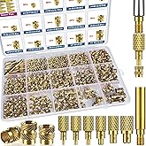 Ktehloy 513Pcs SAE Threaded Inserts, #2-56#4-40#6-32#8-32#10-32 1/4"-20 Female Thread Knurled Nuts Assortment Kit, Brass Heat Set Insert for Plastic and 3D Printing Components