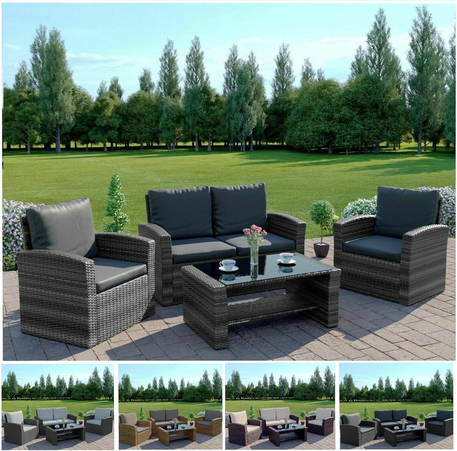 Abreo Grey 4 Seater Garden Rattan Furniture Sofa Armchair Set With Coffee Table Wicker Weave Conservatory Dark Mix Grey With Dark Cushions Amazon Co Uk Kitchen Home