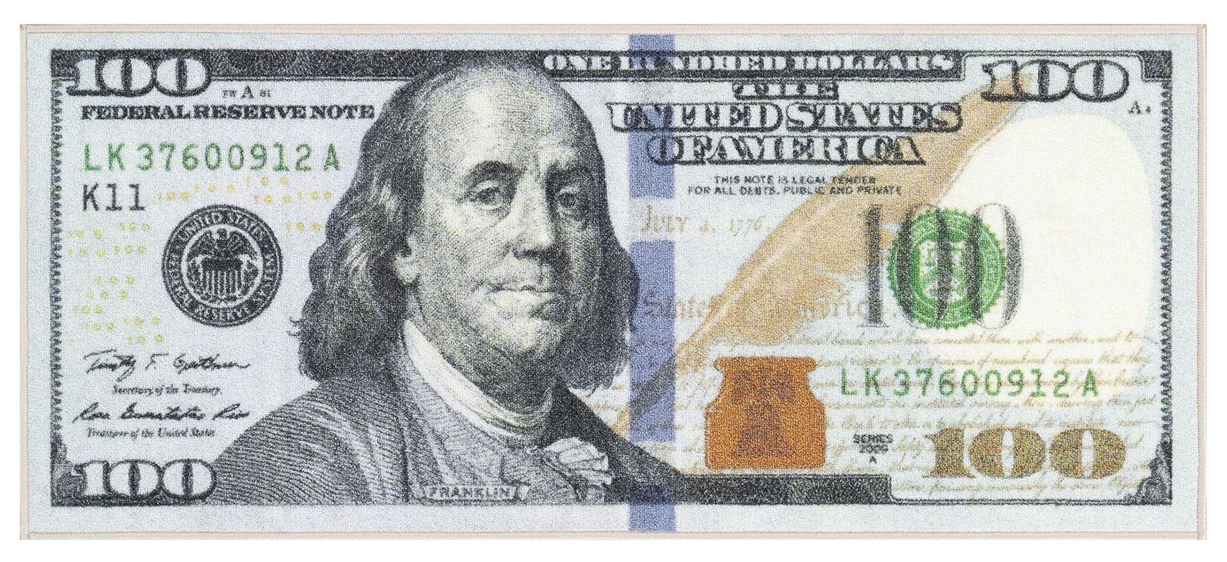 New Ottomanson Hundred Dollars ($100) Long Mat/Kitchen Mat Building Print New Benjamin Non-slip Rug Mat Runner, 22 x 53 cm.