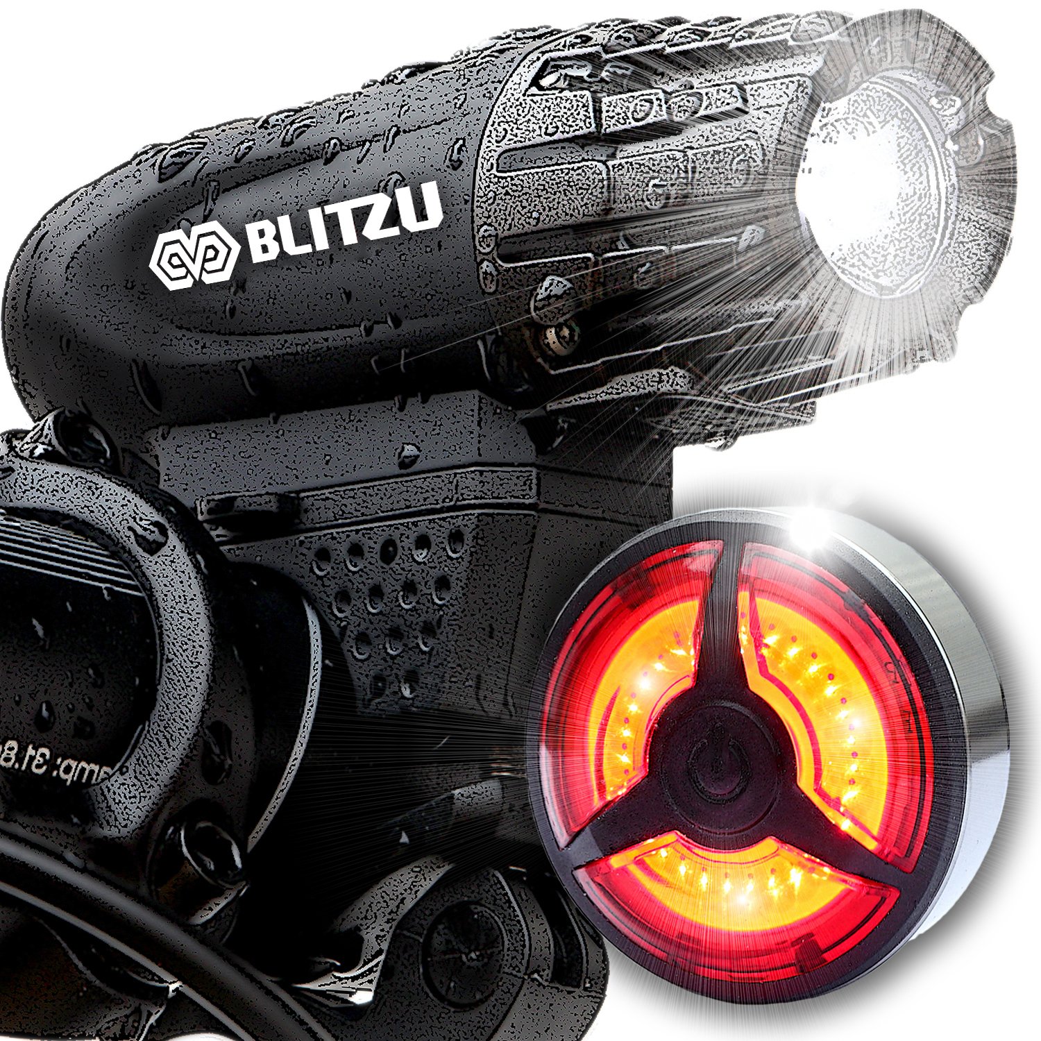 BLITZU Gator 320 PRO USB Rechargeable Bike Light Set Powerful Lumen Bicycle Headlight Free Tail