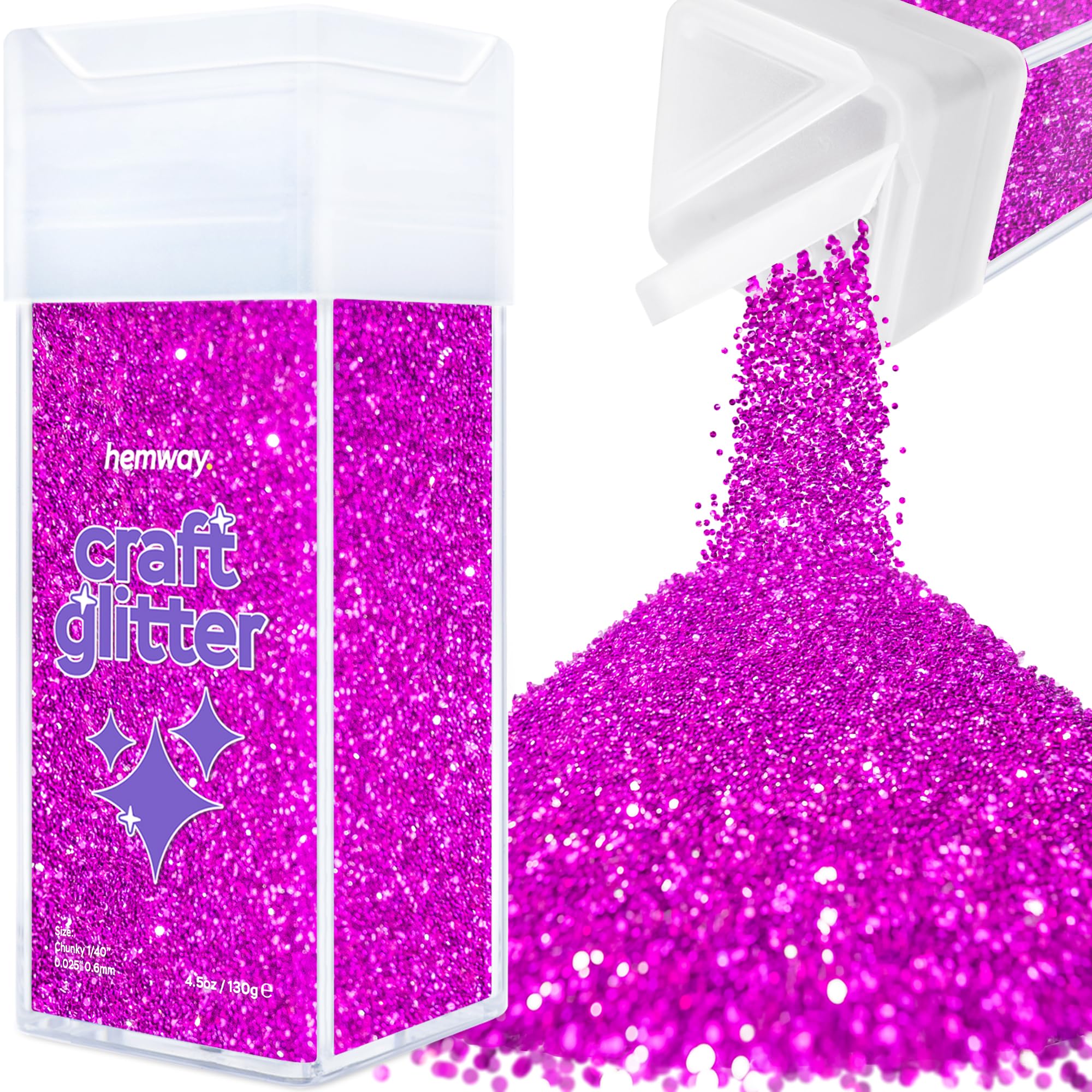 Hemway Glitter Shaker Fuchsia Pink 110g Chunky, Craft Glitter Shaker for Resin & Epoxy Crafts, Christmas Art Supplies, Nail, Body, Face, Eye, Festival, Crafting, Slime, Sparkle