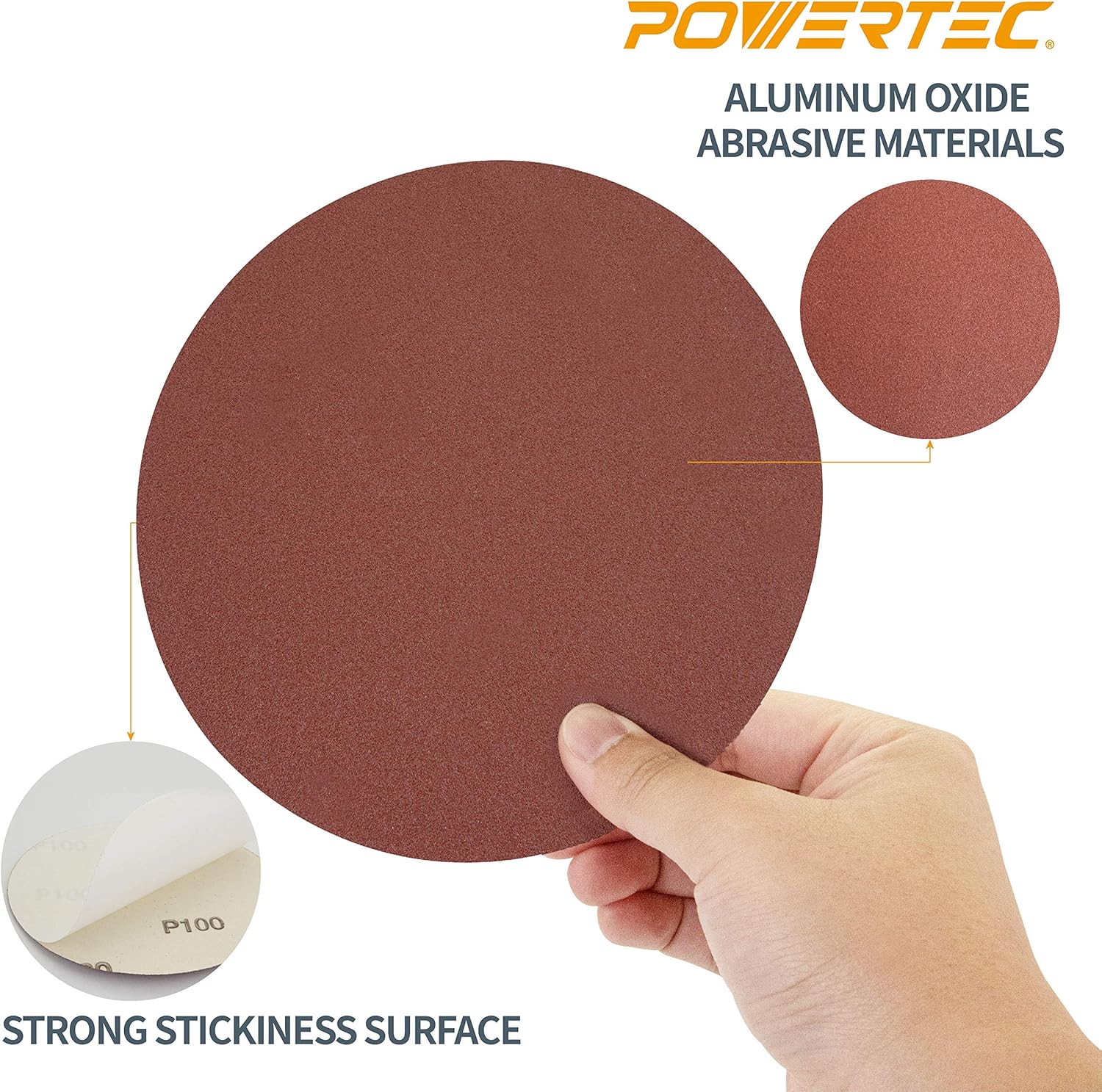 POWERTEC 110550 8" PSA 80 grit Aluminum Oxide Adhesive Sanding Disc (Pack of 10) - - 