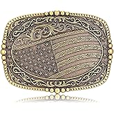 Btilasif Western Cowboy Belt Buckle Longhorn Bull Patriotic American Flag Belt Buckle Cowgirl Western Buckle Large
