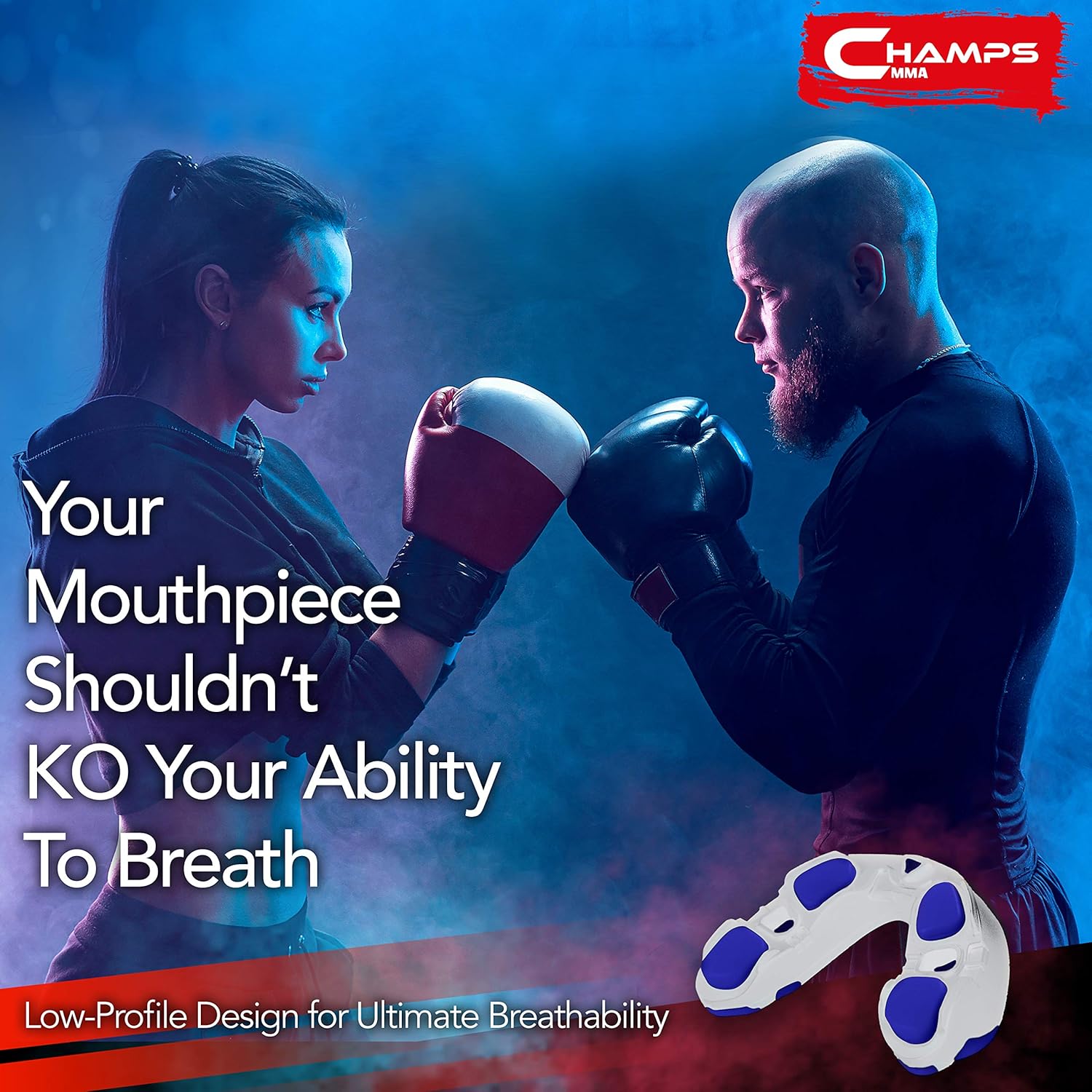 Champs MMA Mouth Guard with Case – Martial Arts Training Equipment Mouthpiece– Wrestling Mouthguard for Boxing, Muay Thai, Contact Sports for Adults and Kids 10+ Boxing Equipment (White/Blue) : Sports & Outdoors