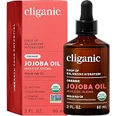 Cliganic Organic Jojoba Oil, 100% Pure Cold Pressed for Face &amp; Hair, 2oz | Natural Moisturizing Carrier for Skin &amp; Nails, Softening, Hexane &amp; Fragrance Free, Non-GMO Unrefined, Fast Absorbing