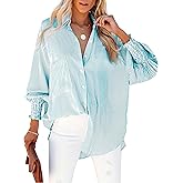 HOTEVE Women's Wrinkle-Resistant Smocked Cuffed Striped Button Shirt with Pocket Oversized Casual Boyfriend Blouse
