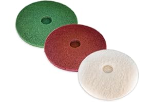 Virginia Abrasives 17" Heavy-Duty Stripping Pads – Thick Non-Woven Floor Pads for Floor Maintenance, Cleaning, Polishing & Synthetic Floor Care with One Each: Green, Red & White Pad (3-Pack)