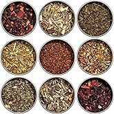 Heavenly Tea Leaves Organic Herbal Loose Leaf Tea Sampler Gift Set (Approx. 90 Cups) | 9 Naturally Caffeine-Free Tisanes | Great Hot or Iced | Assorted Variety Pack | Health & Immune Support