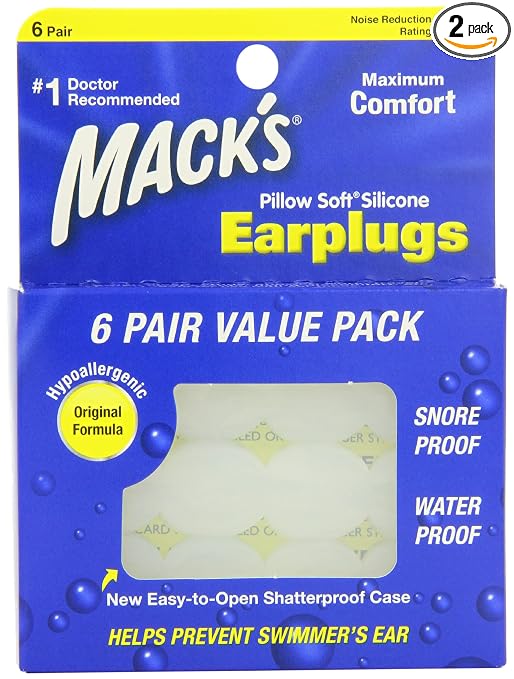 Macks Pillow Soft Silicone Earplugs Value Pack, 6-Count (Pack of 2)