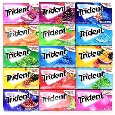 Trident Sugar Free Chewing Gum Variety Pack of 15 Assorted Flavors