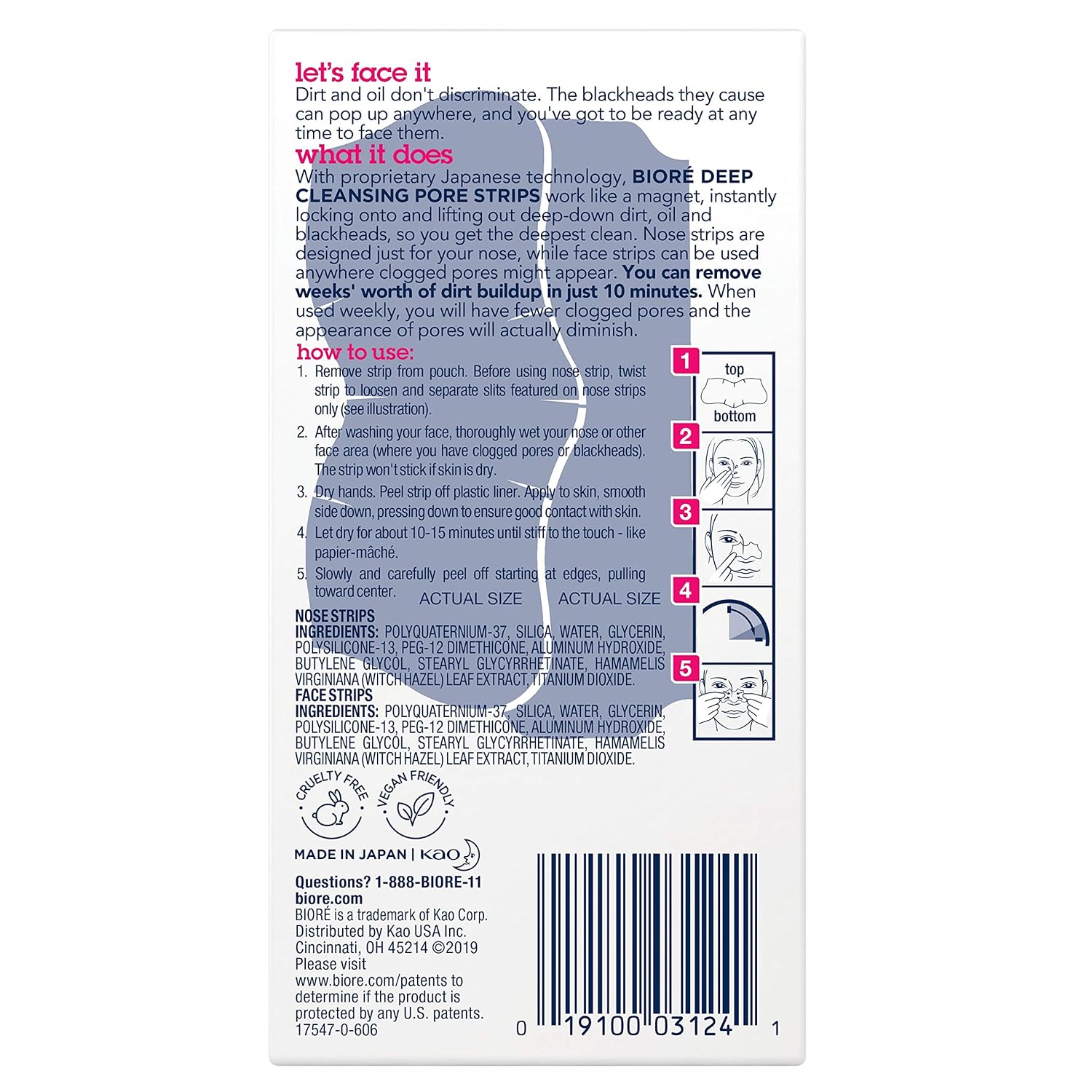 Bioré Nose Face, Deep Cleansing Pore Strips, 24 Ct Value Size, 12 Nose + 12 Face Strips for Chin or Forehead, Instant Blackhead Removal & Pore Unclogging, Oil-free, Non-Comedogenic, Packaging May Vary: Beauty