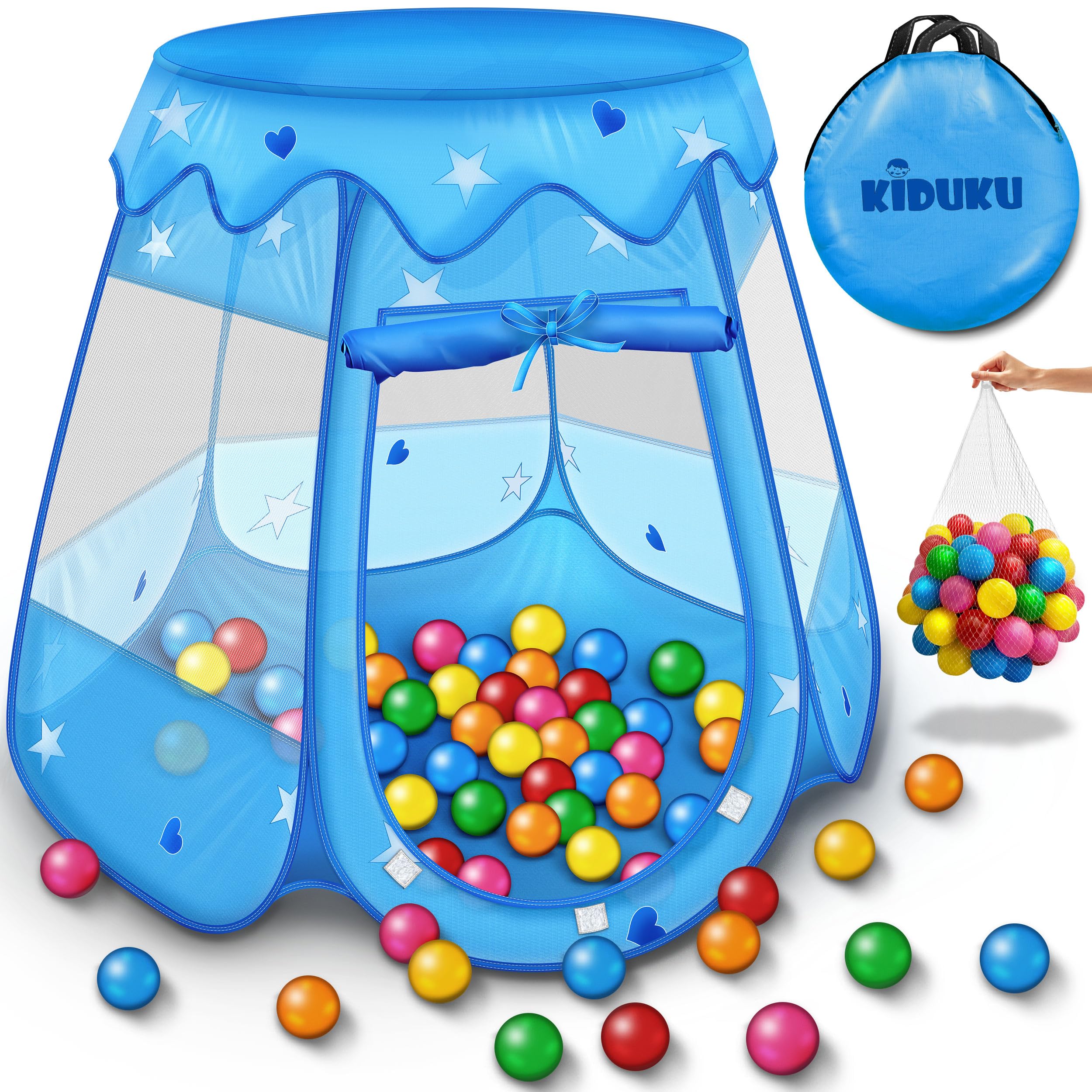 KIDUKU® Childs Play Tent Pop-Up + 100 Balls + Carrying bag Play house Ball pool Castle for Indoor and Outdoor use 3 In 1 Playground for Children Baby Kids (Blue)