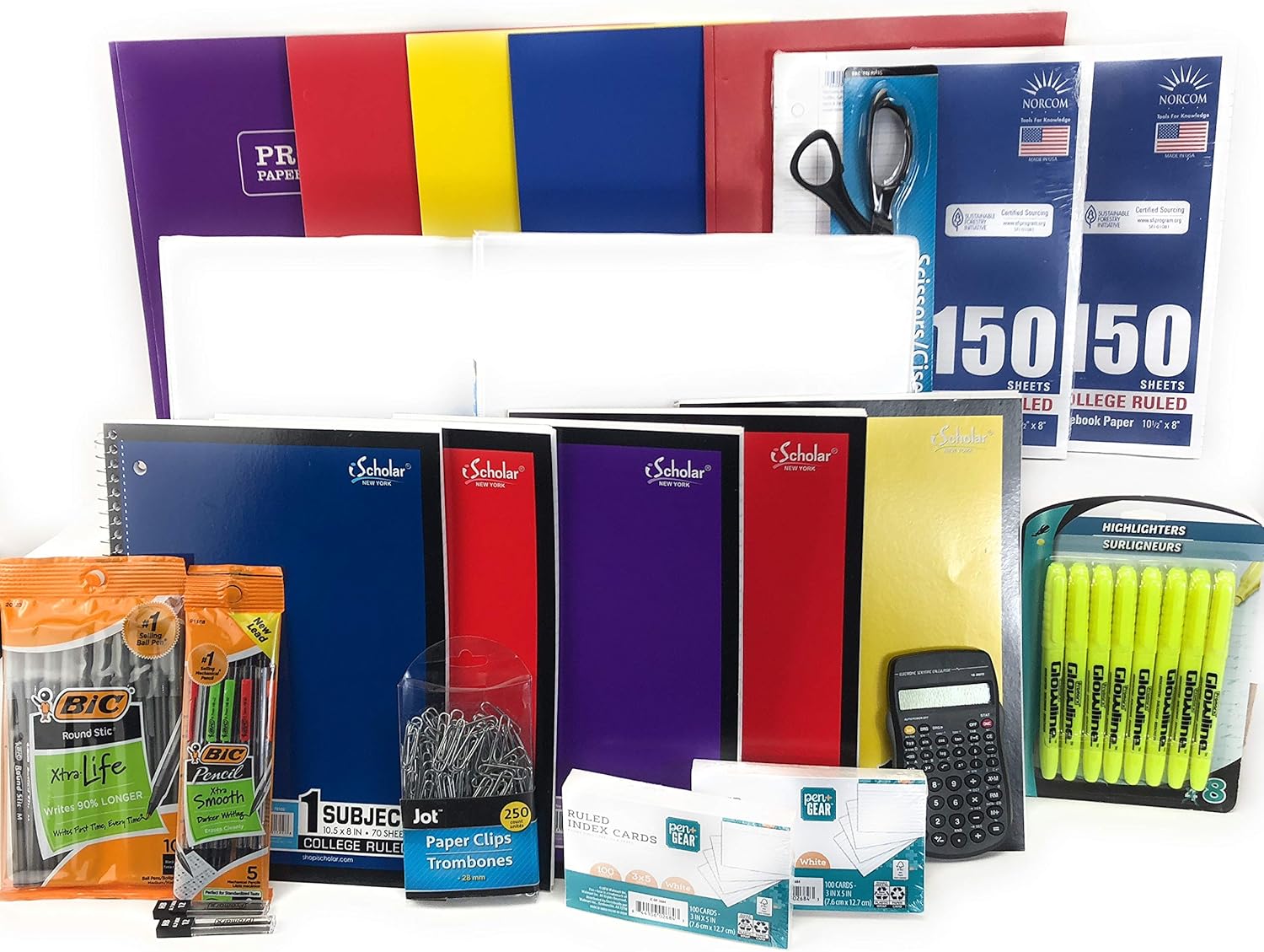 Notebook, Pencils, Pens, Highlighters, Binders, Index