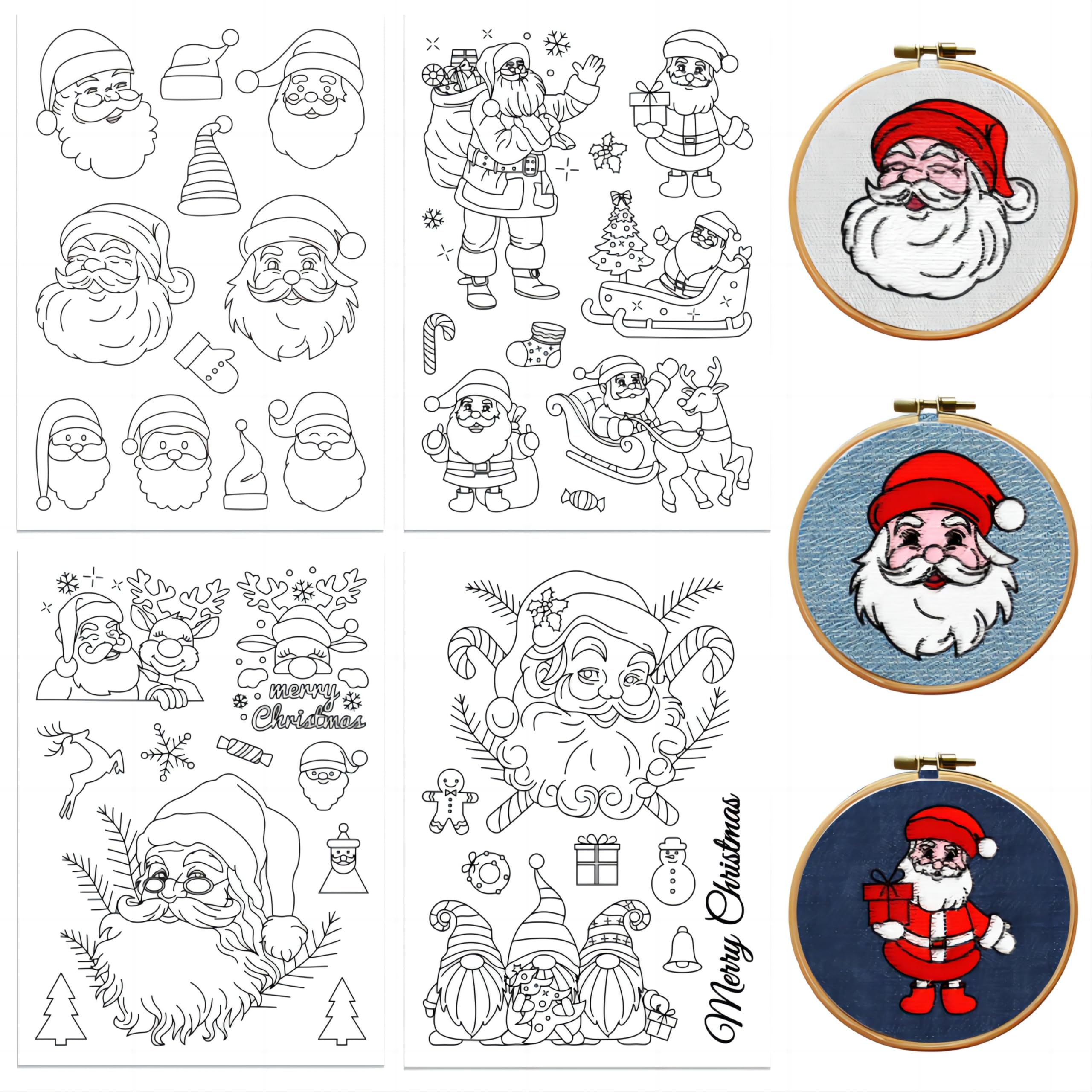 peacoblue Water Soluble Embroidery Patterns for Beginners 4 Sheets Christmas Santa with 38pcs Patterns, Wash Away Stick and Stitch Dissolvable Embroidery Paper for Hand Sewing Lovers Women Adult — image 1